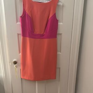 LOFT Orange and Pink Sheath Mini Dress Sleeveless Scoop Neck